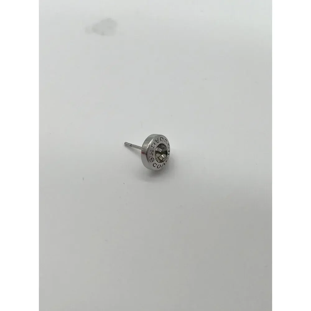 💜 COACH Open Circle Stone Stud Earring, Silver Plated with Purple Glass - Picture 3 of 5